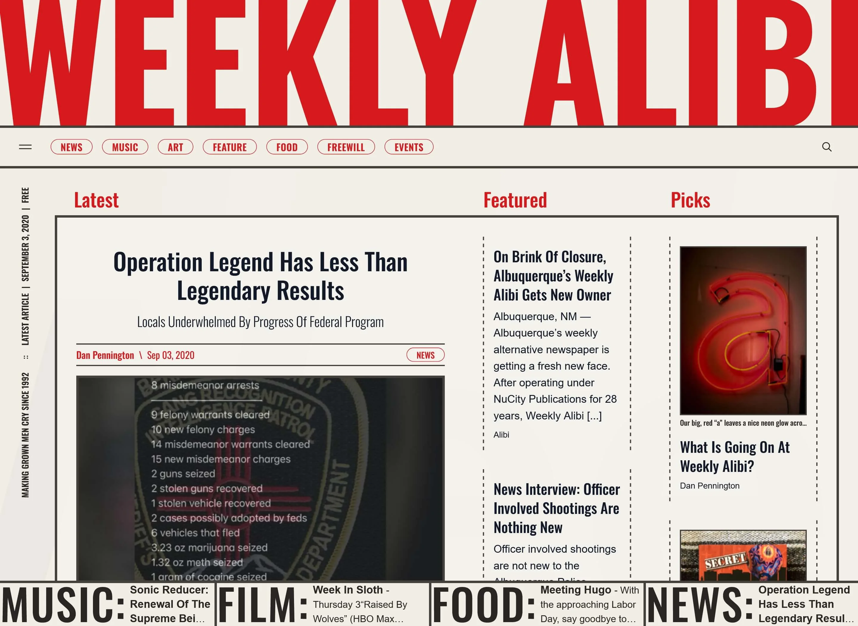 Alibi.com screenshot