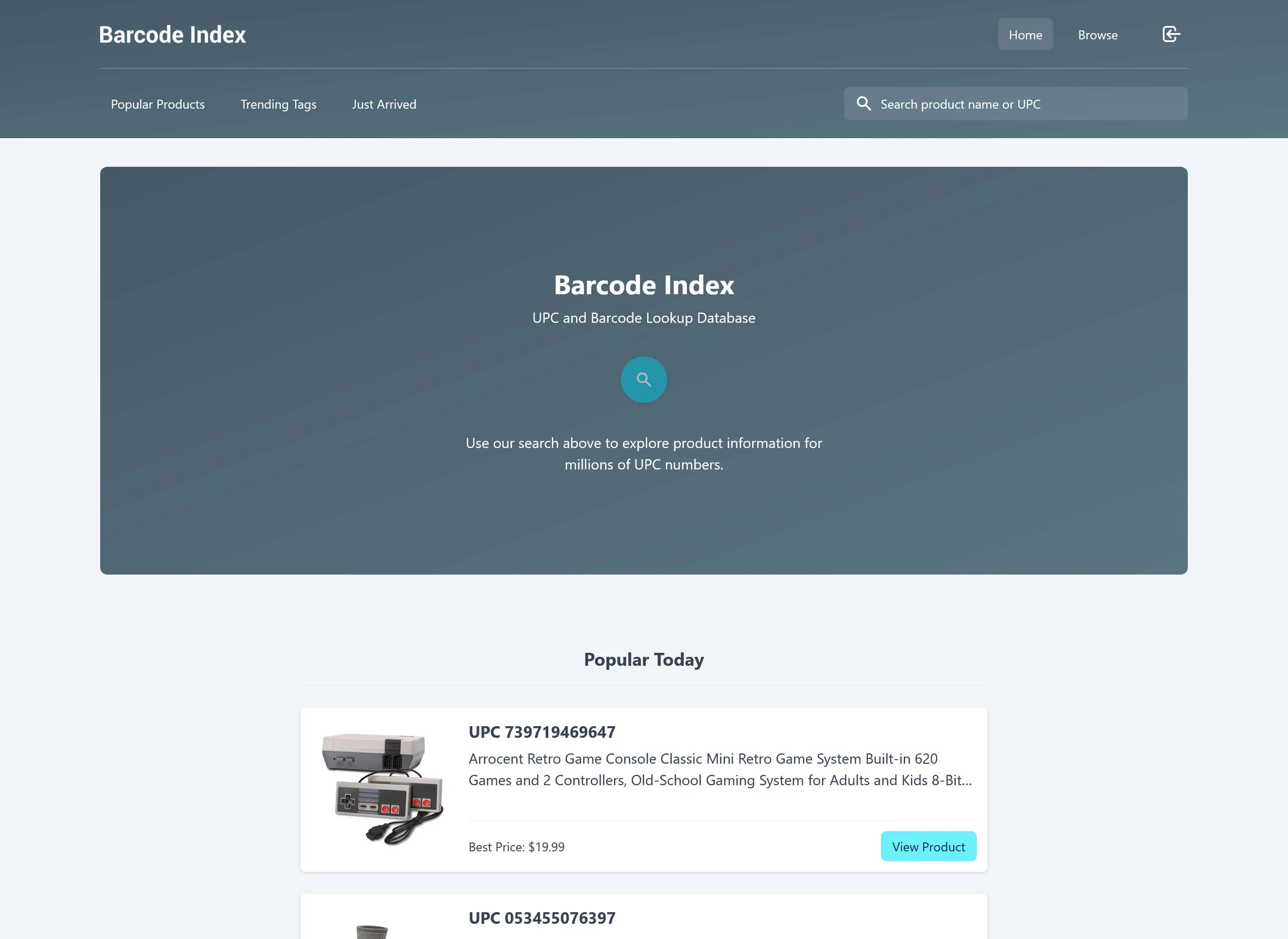 Barcode Index screenshot